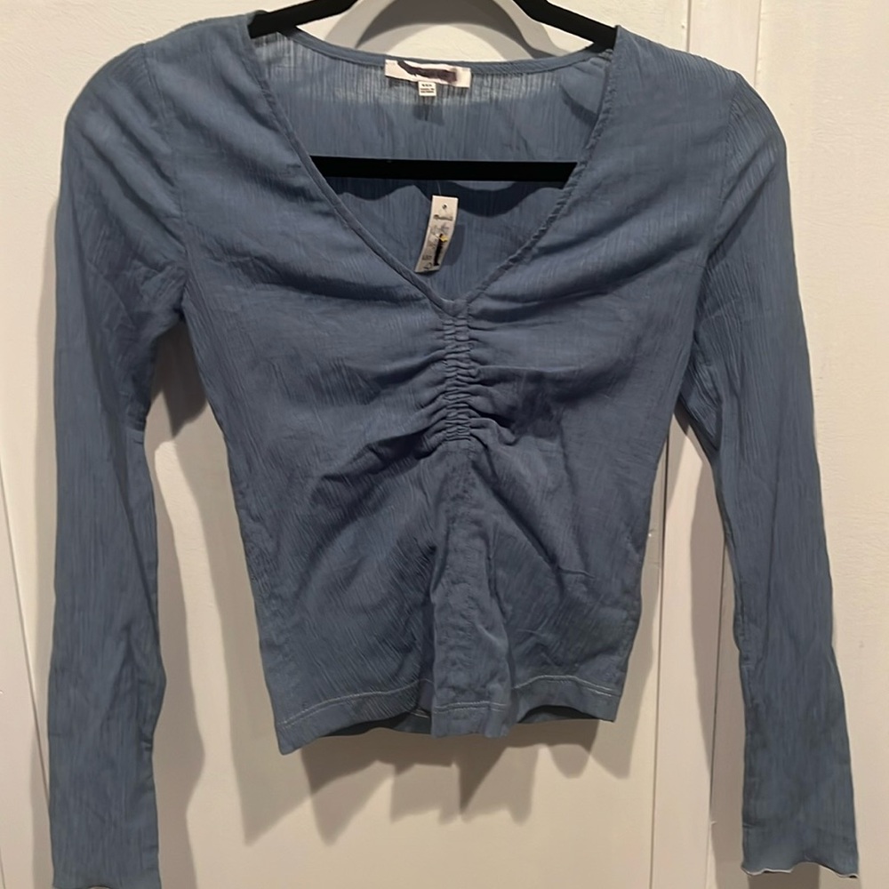 NWT Madewell Semi-Sheer Shirred V-Neck Top.